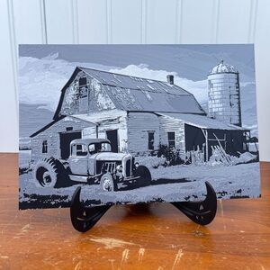 Old Barn & Vintage Tractor, Wall Art, Barn with Silo, Texture Art